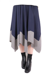 下拼織布不規則半截裙 (日本布料) - 深藍色 - Chic Collection