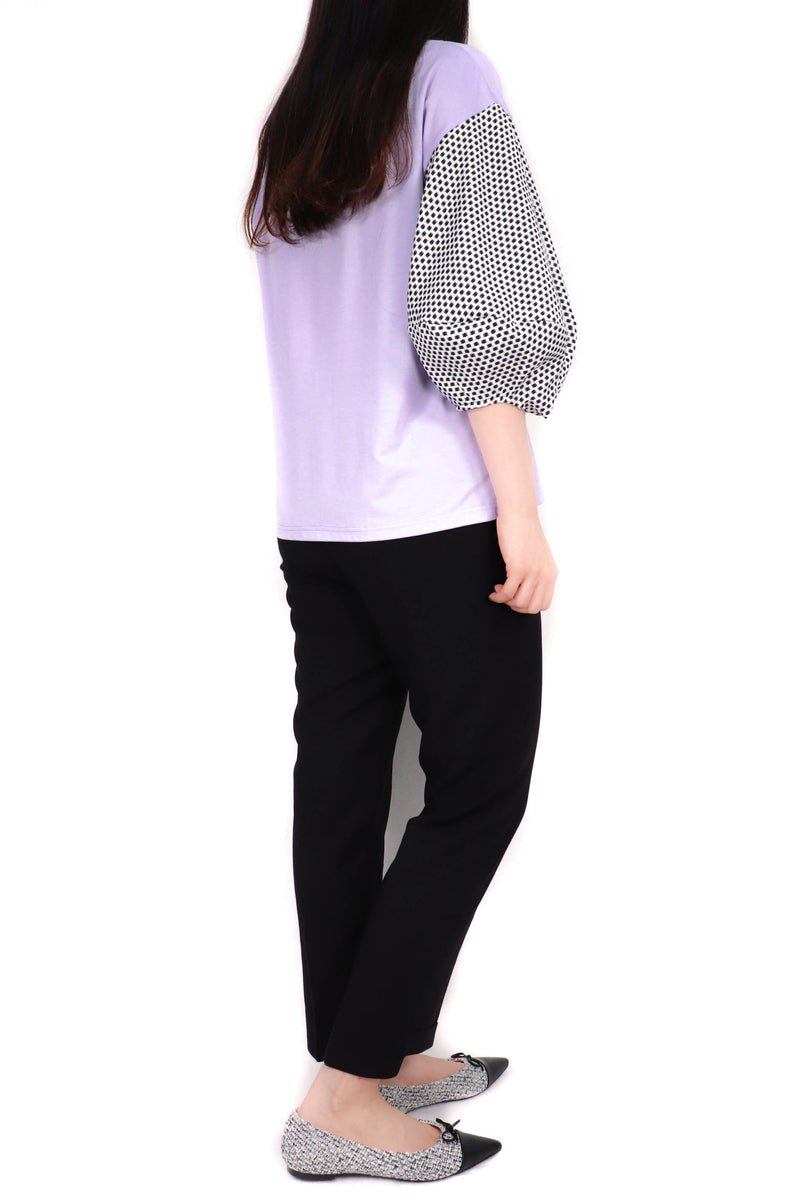 質感粒粒燈籠袖綿質上衣 (日本布料) - 紫色 - Chic Collection
