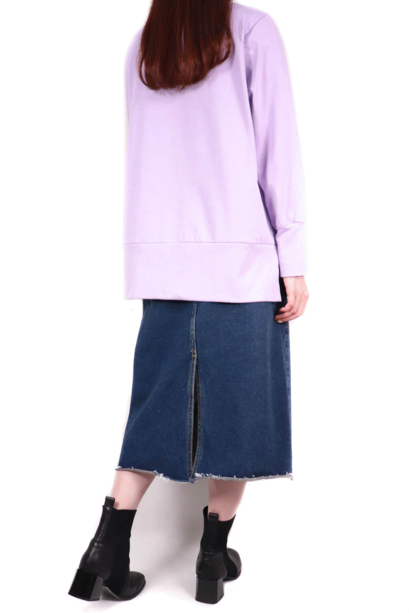 簡約中長款棉質上衣 - 紫色 - Chic Collection
