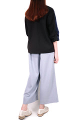 前後兩著扭結袖上衣 (日本布料) - 黑拼深藍色 - Chic Collection