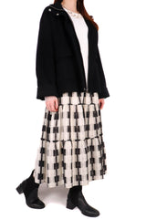 立領造型羊毛外套 (意大利布料) - 黑色 - Chic Collection