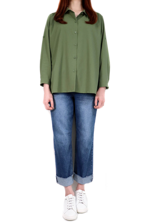 寬鬆感造型不縐布裇衫 (日本布料) - 綠色 - Chic Collection