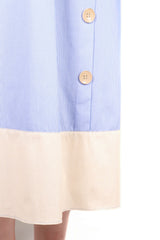 啫哩鈕扣拼色半截裙 (日本布料) - 藍色 - Chic Collection