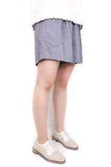 簡約袋口綿質短褲(日本布料) - 藍色 - Chic Collection