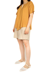 層次拼色雪紡上衣 (日本布料) - 橙黃色 - Chic Collection