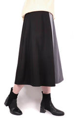三色接拼半截裙 (日本布料) - 黑色 - Chic Collection