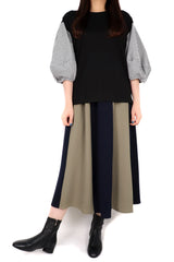 質感粒粒燈籠袖綿質上衣 (日本布料) - 黑色 - Chic Collection