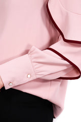 層次圍邊袖雪紡上衣 - 粉紅色 - Chic Collection