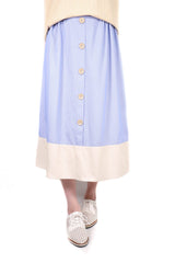 啫哩鈕扣拼色半截裙 (日本布料) - 藍色 - Chic Collection