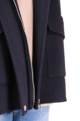 立領造型羊毛外套 (意大利布料) - 深藍色 - Chic Collection