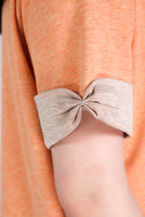 立體蝴蝶結袖綿質上衣 (日本布料) - 橙色 - Chic Collection