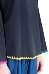 貝殼邊撞色上衣 (日本布料) - 深藍色 - Chic Collection