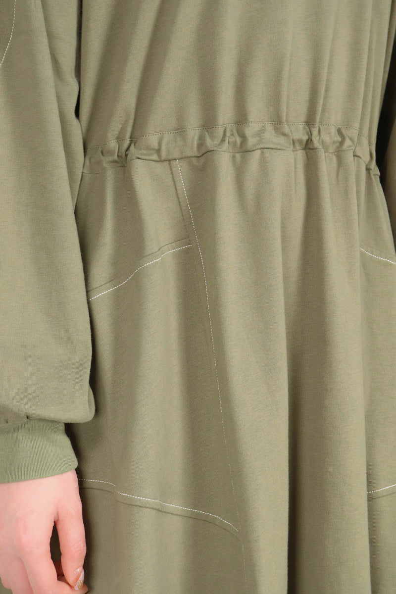 明線棉質連身裙 - 綠色 - Chic Collection