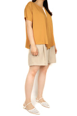 層次拼色雪紡上衣 (日本布料) - 橙黃色 - Chic Collection