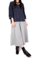 點綴扭結開叉袖混綿上衣 (日本布料) - Chic Collection