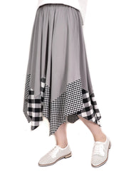格仔不規則下擺棉質半截裙 (日本布料) - 灰色 - Chic Collection