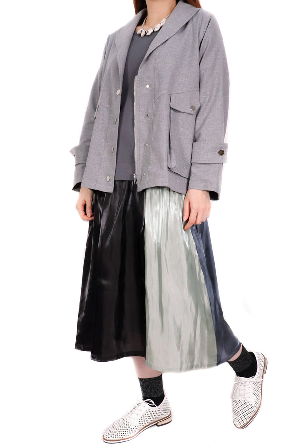 白點綴造型大領外套 (日本布料) - 灰色 - Chic Collection
