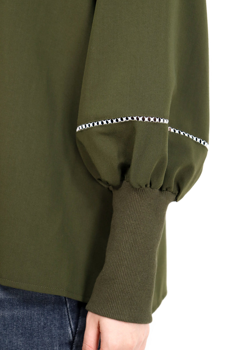心形鈕扣鏤空造型羅紋袖裇 - 綠色 - Chic Collection