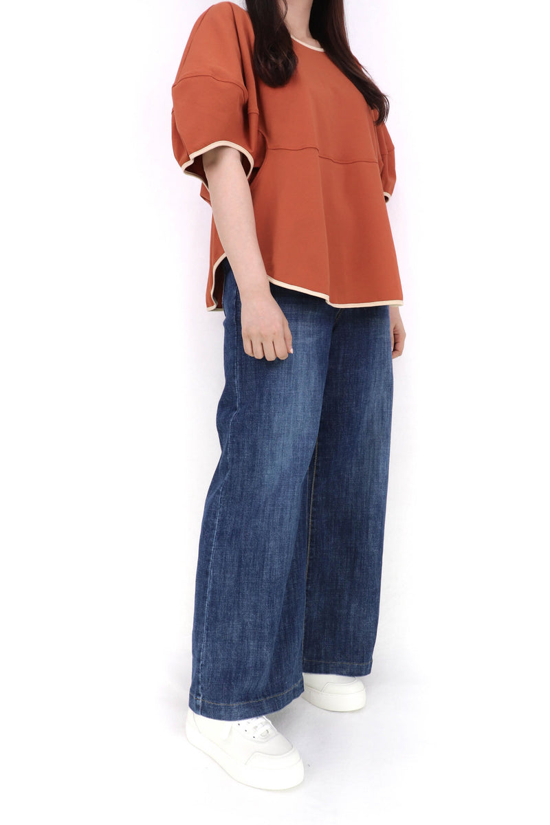 圍邊寬鬆立體造型綿質上衣 - 橙色 - Chic Collection