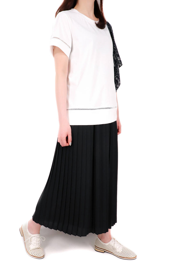 單膊花袖設計棉質上衣 (拼日本布料) - 白色 - Chic Collection