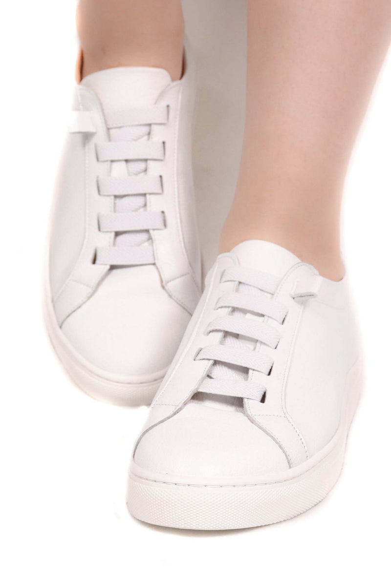 牛皮橡筋免綁帶波鞋 - 白色 - Chic Collection