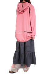 圍邊下擺束腳造型連帽上衣 (日本布料) - 粉紅色 - Chic Collection
