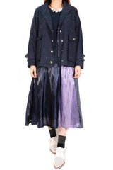 白點綴造型大領外套 (日本布料) - 深藍色 - Chic Collection
