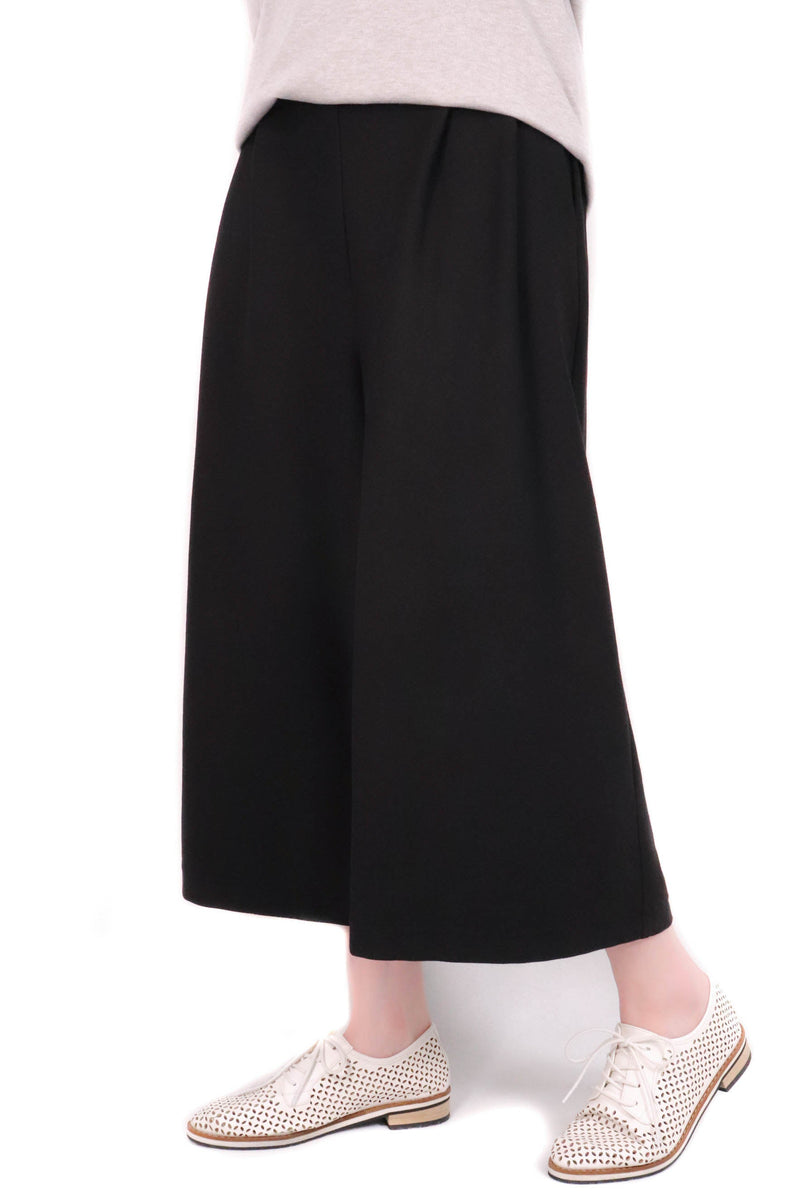 打摺設計棉質裙褲 (日本布料) - 黑色 - Chic Collection