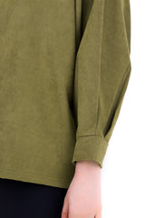 簡約寬袖燈芯絨上衣 - 黃綠色 - Chic Collection