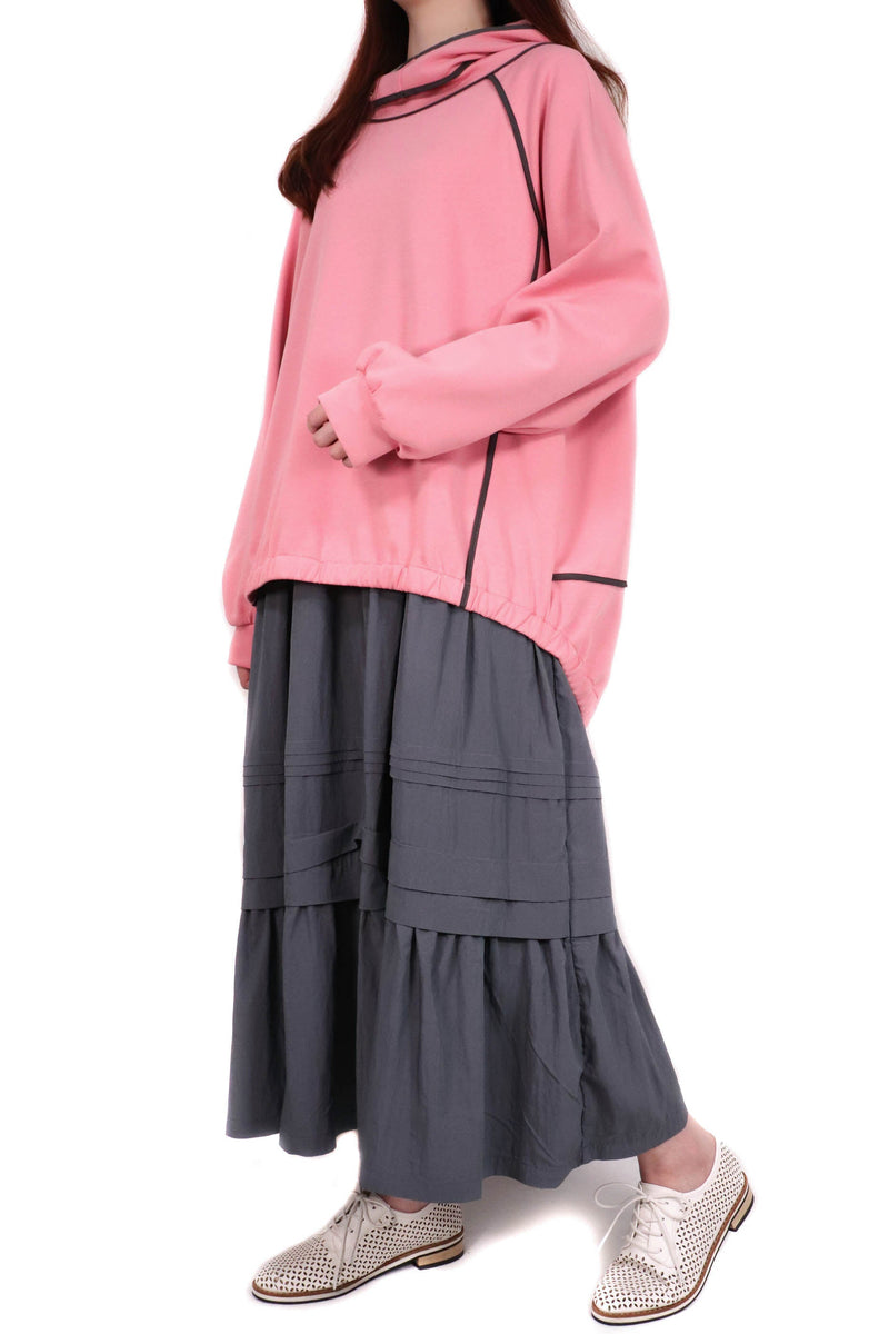 圍邊下擺束腳造型連帽上衣 (日本布料) - 粉紅色 - Chic Collection
