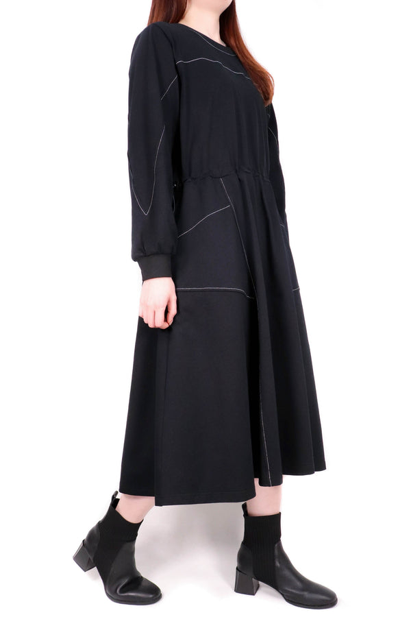 明線棉質連身裙 - 黑色 - Chic Collection