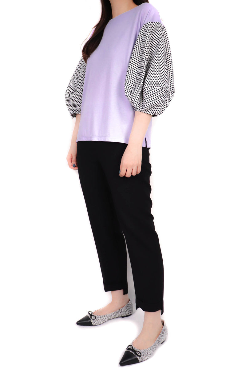 質感粒粒燈籠袖綿質上衣 (日本布料) - 紫色 - Chic Collection
