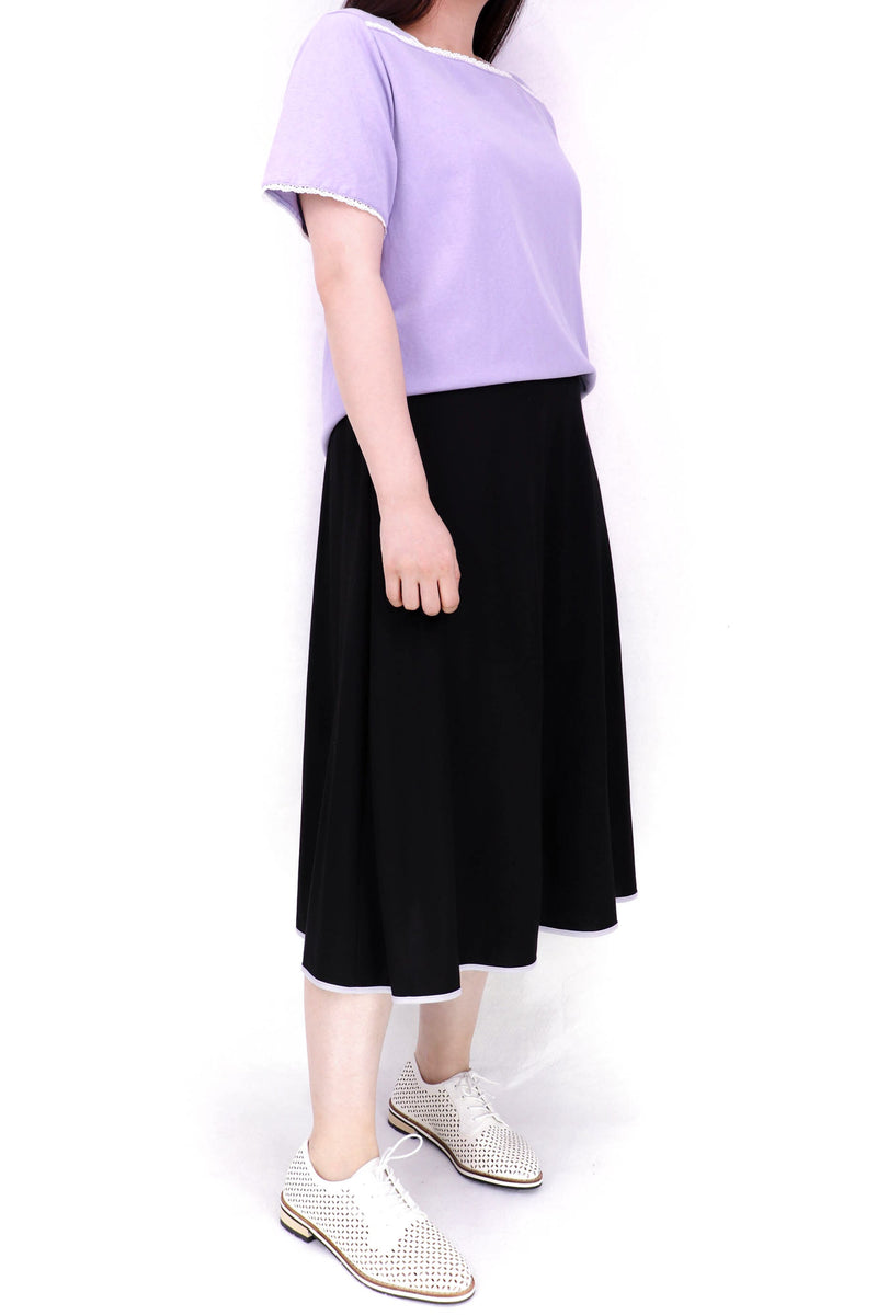 方領拼通花造型綿質上衣 - 紫色 - Chic Collection