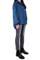 圍邊下擺束腳造型連帽上衣 (日本布料) - 藍色 - Chic Collection