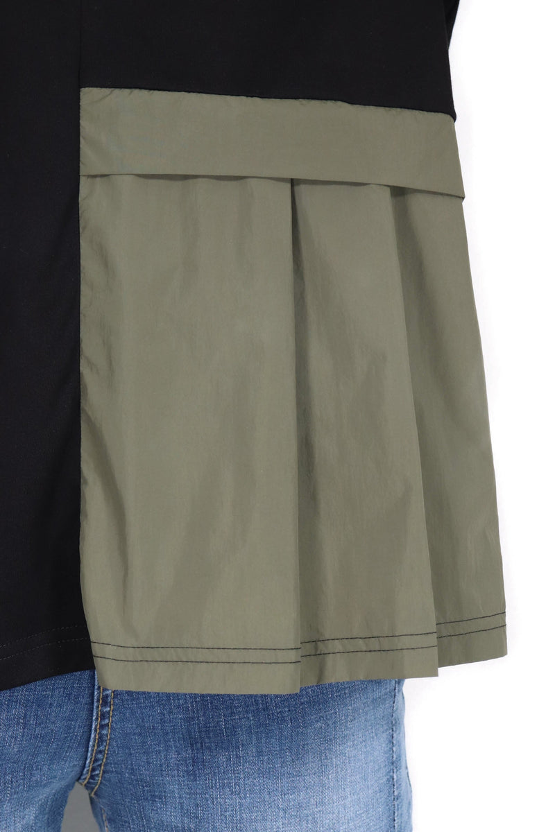 側拼風衣造型棉質上衣 (拼日本布料) - 黑拼綠色 - Chic Collection