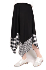 格仔不規則下擺棉質半截裙 (日本布料) - 黑色 - Chic Collection