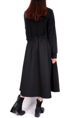 扭紋接拼束帶連身裙 (拼日本布料) - 黑色 - Chic Collection