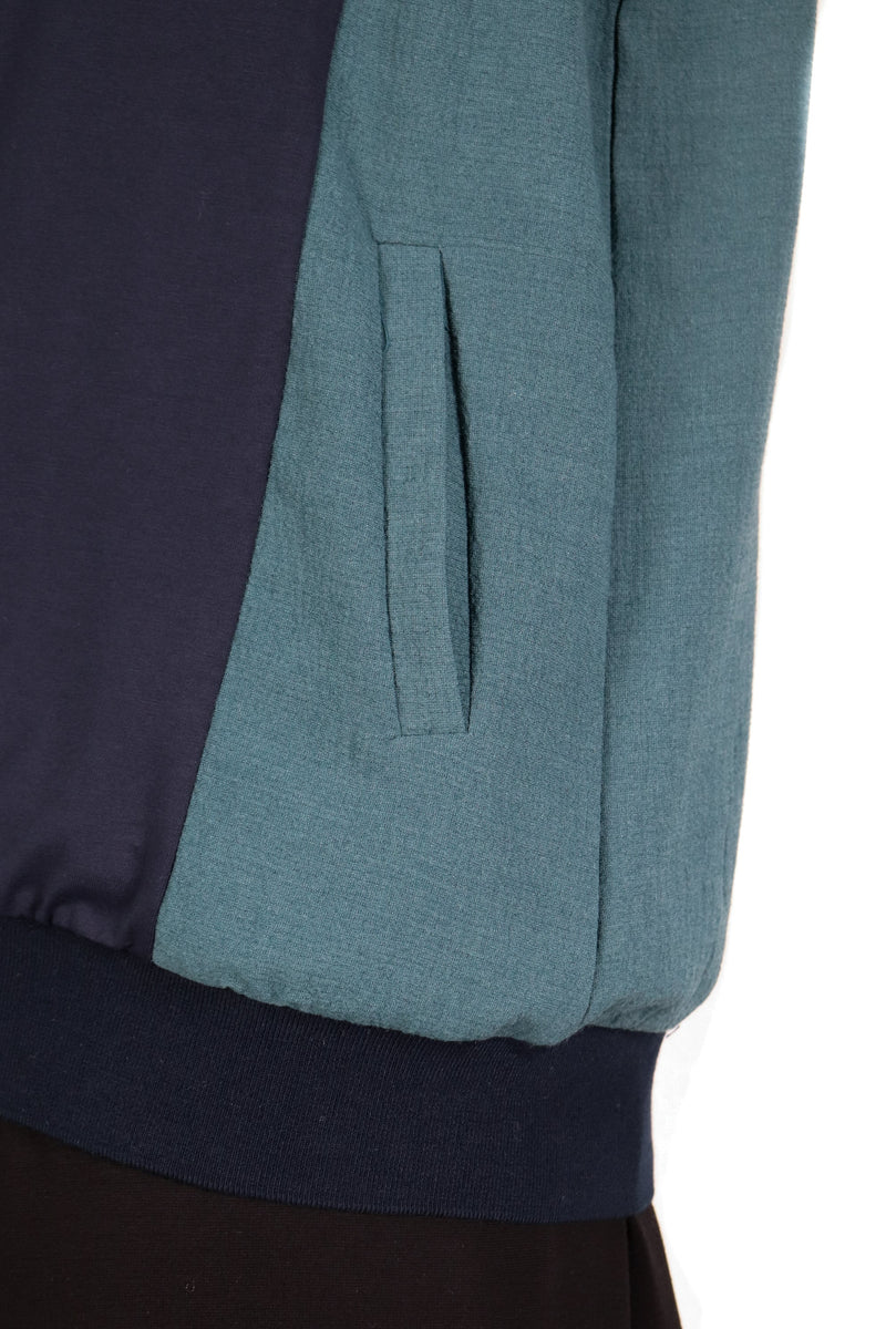 左右插袋拼色棉質上衣 - 深藍色 - Chic Collection