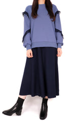 網紗拼袖綿質上衣(日本布料) - 藍色 - Chic Collection
