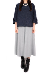點綴扭結開叉袖混綿上衣 (日本布料) - Chic Collection
