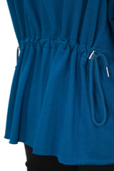後腰束帶寬袖綿質上衣 - 藍色 - Chic Collection