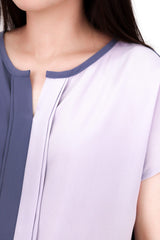 左右拼色V領雪紡上衣 - 紫藍色 - Chic Collection