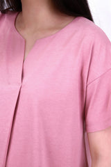 小V領A cut造型綿質上衣 - 粉紅色 - Chic Collection